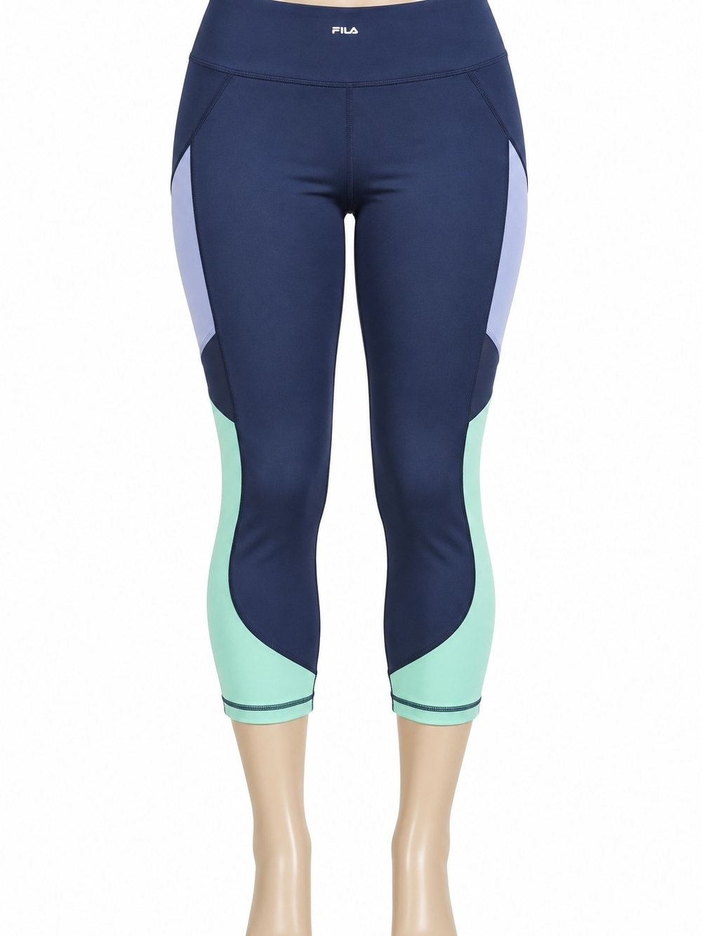 FILA Navy Colorblock Capri Leggings with Mint & Lavender Panels
